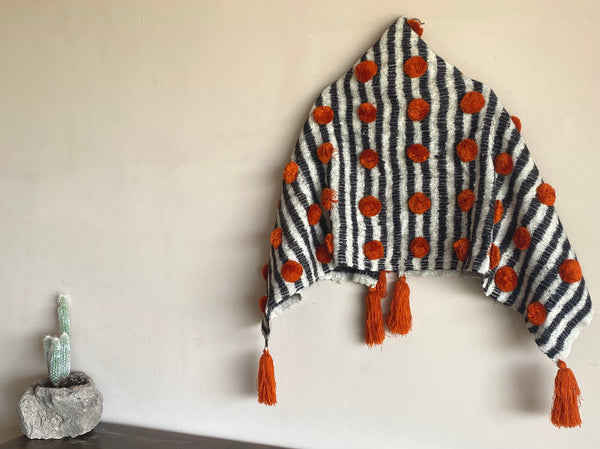 Pompom Wool Wrap Poncho Blankets • Chiapas