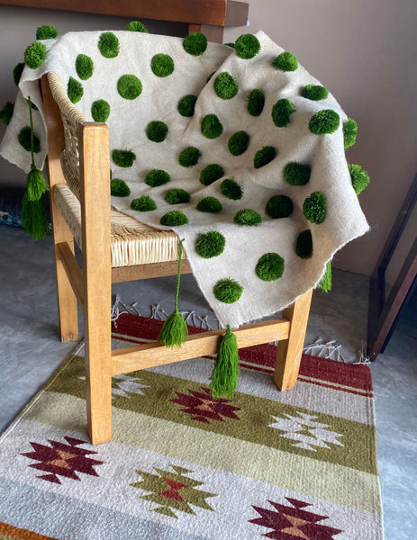 Pompom Wool Wrap Poncho Blankets • Chiapas